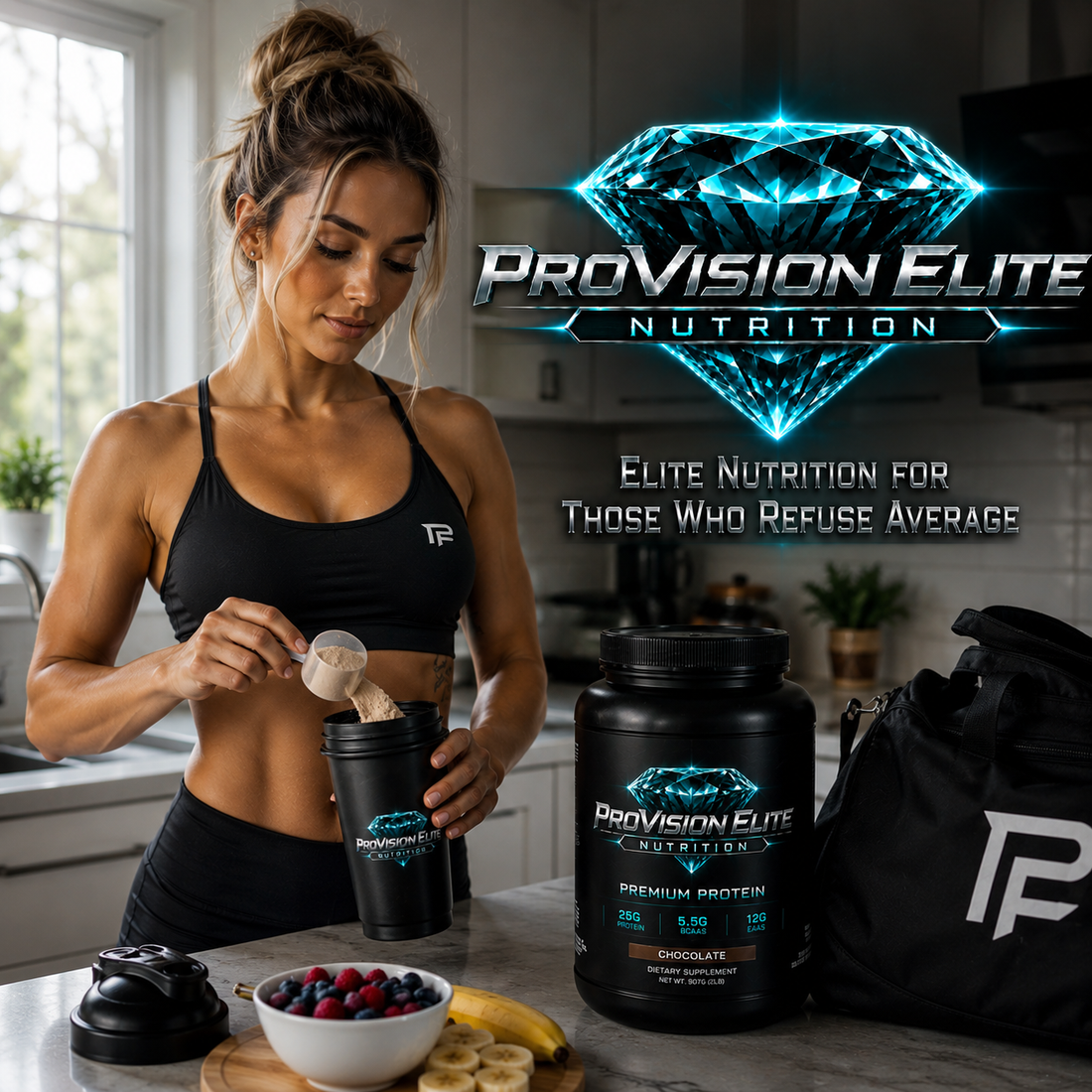 Daily nutrition discipline flat lay with supplement bottle and training journal